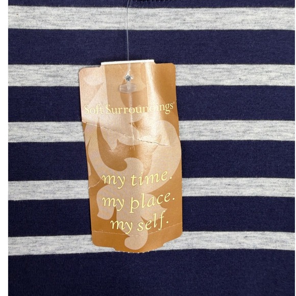 New Soft Surroundings Bridgeport Striped Long Sleeve Dress size Medium Blue/Gray - Picture 4 of 9